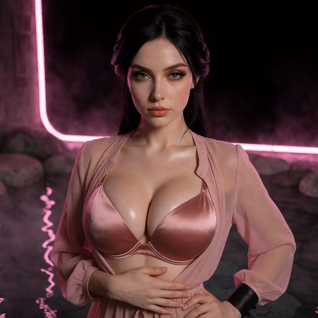 giantess ai chat — a character portrait shot in a hotspring setting
