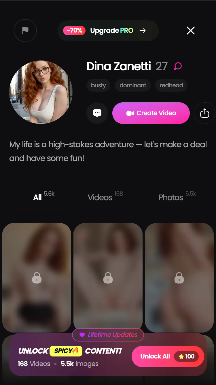 GoLove.ai character profile with her video and photo library — sydney sweeney ai porn