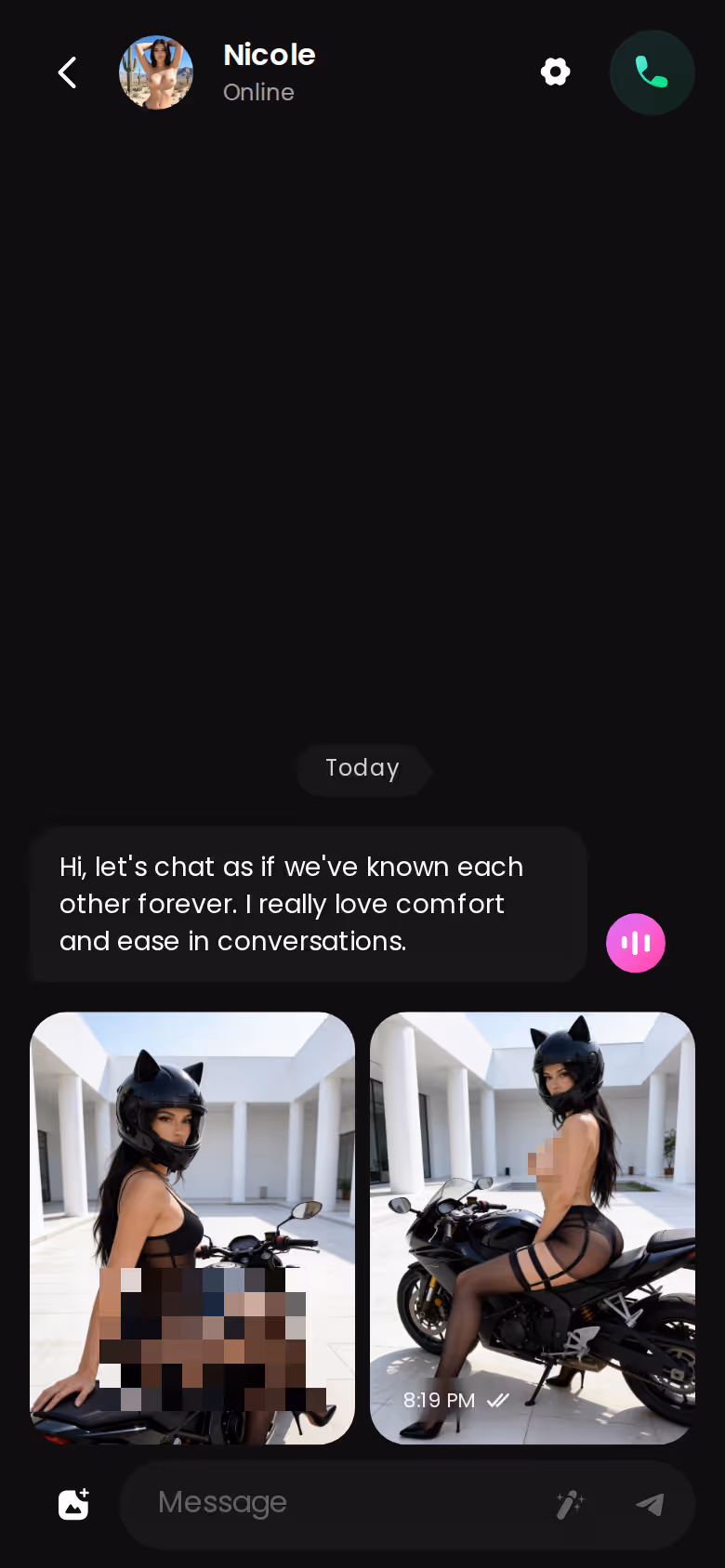 GoLove.ai mobile chat thread with voice messages mixed in with text replies